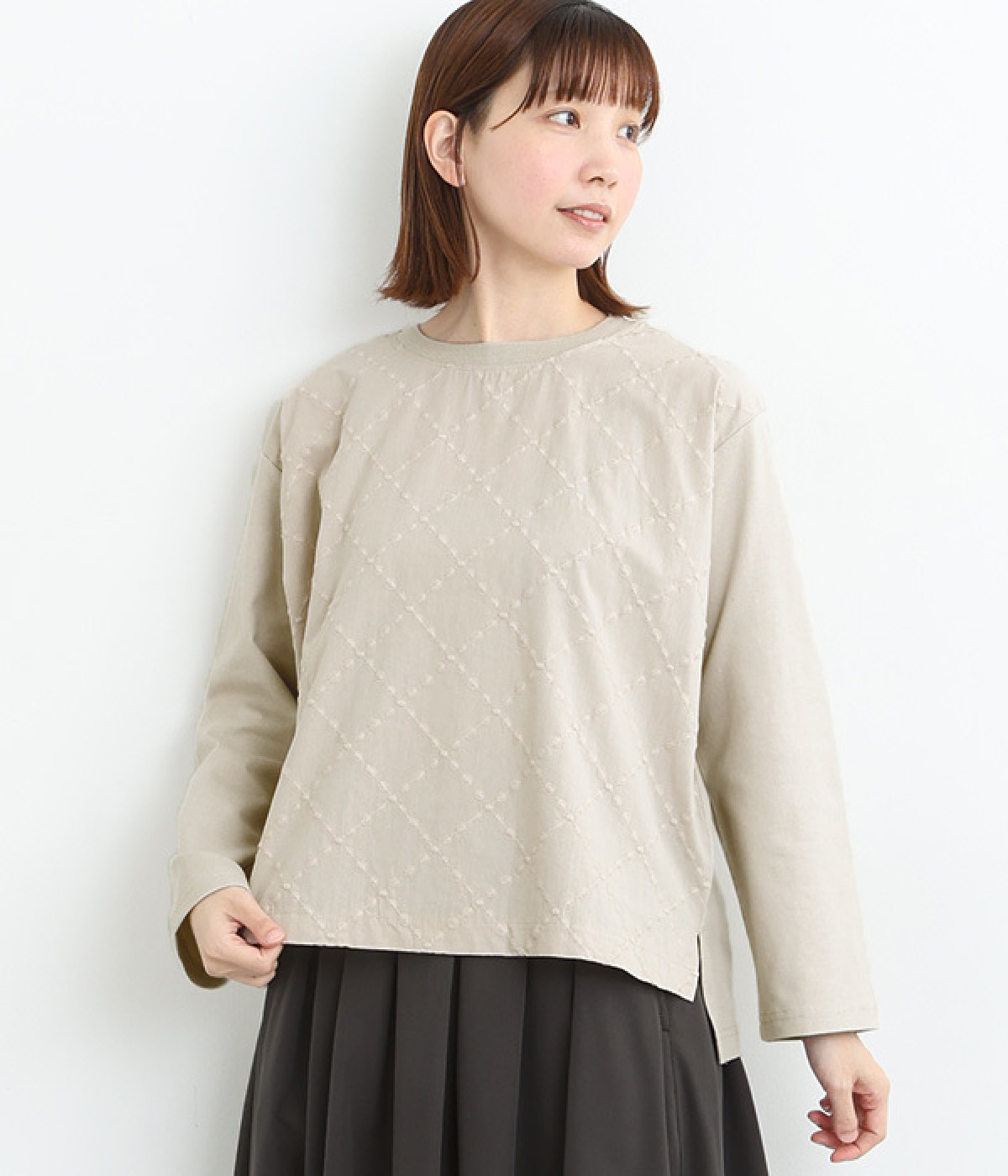 フロント布帛刺繍プルオーバー(グレー-L)
