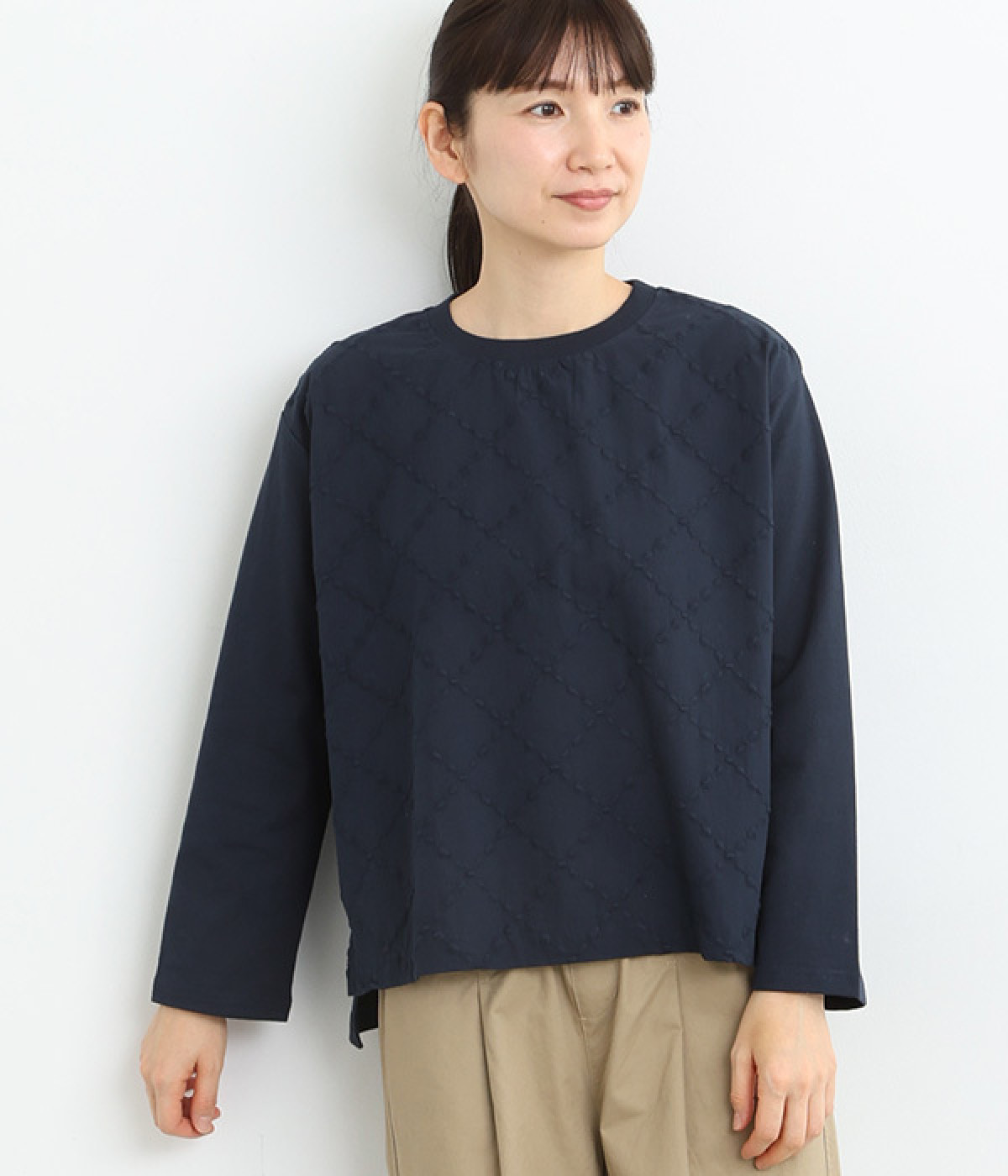 フロント布帛刺繍プルオーバー(ネイビー-L)