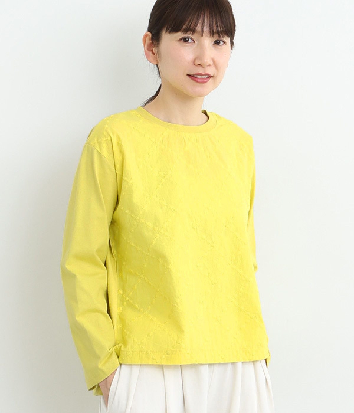 フロント布帛刺繍プルオーバー(イエロー-L)