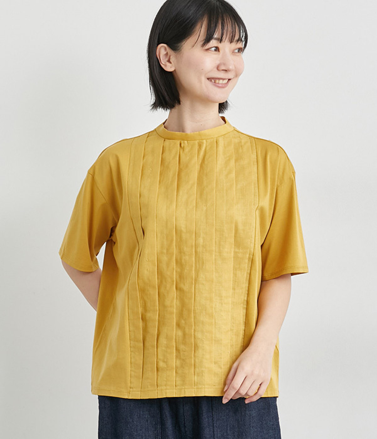 布帛タックハーフスリーブTシャツ(イエロー-L)