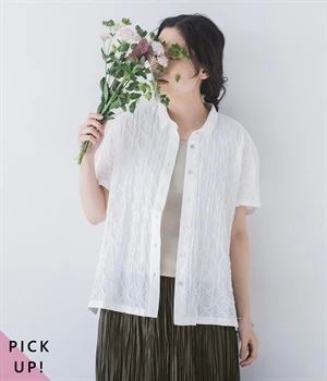 シュリンク刺繍シャツ(オフホワイト-ONESIZE)