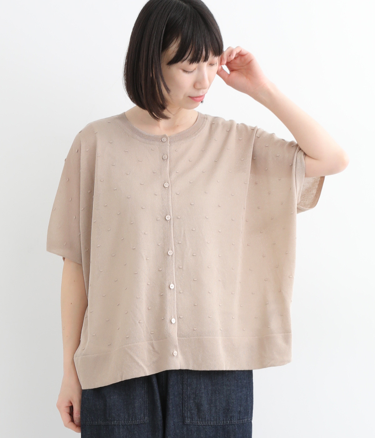 シアードット2wayカーディガン(グレージュ-ONESIZE)