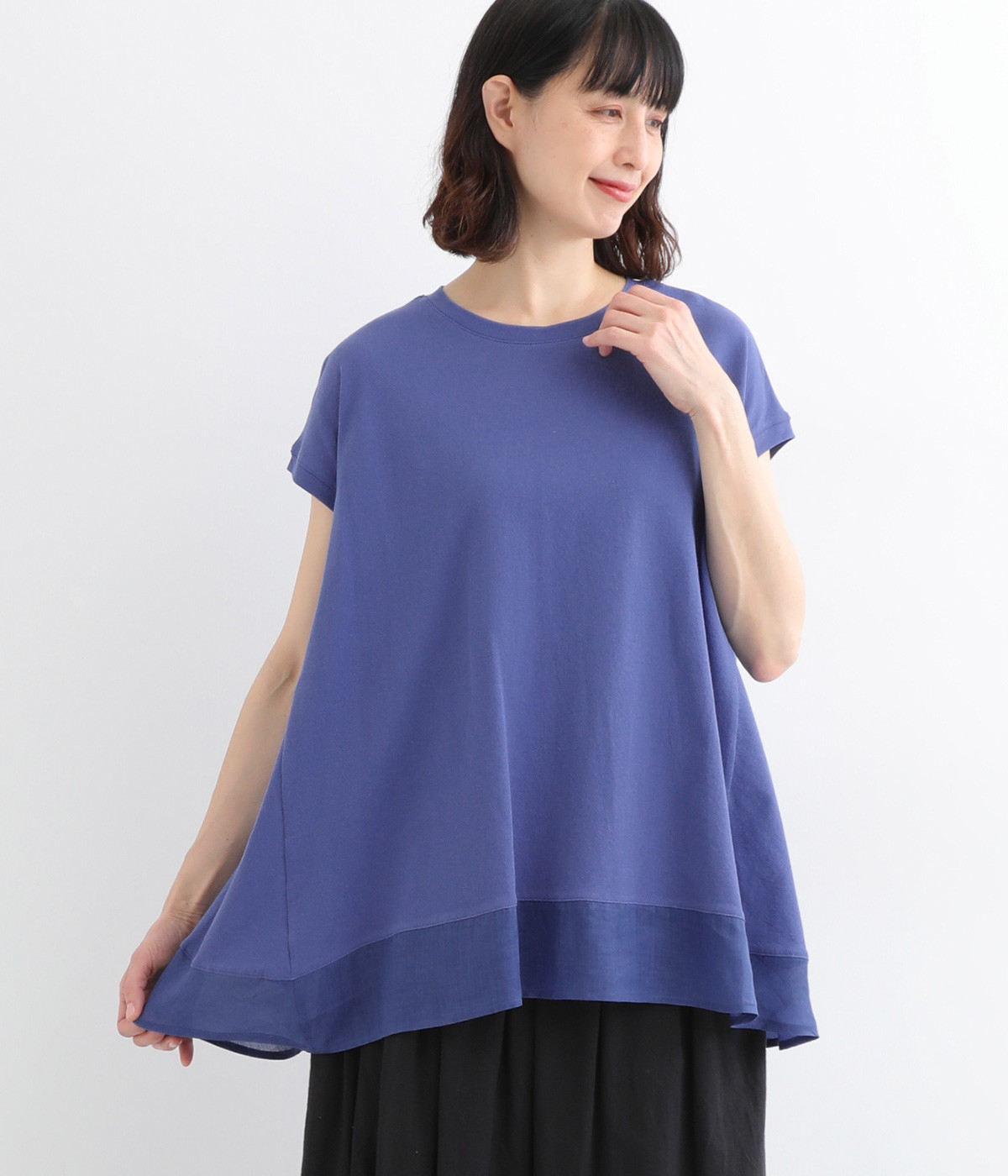 ナシジフレアチュニックTシャツ(ブルー-ONESIZE)