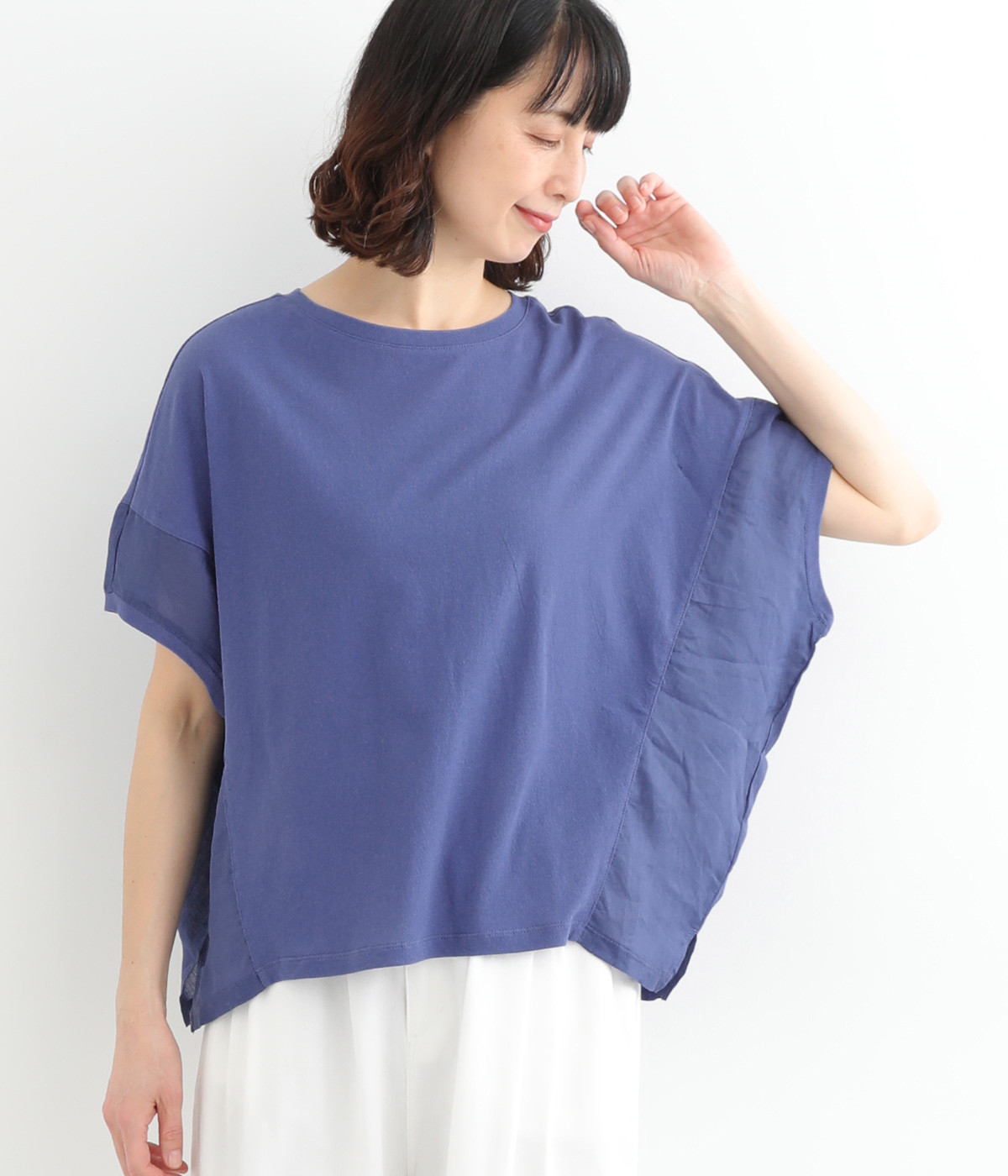 ナシジドルマンスリーブTシャツ(ブルー-ONESIZE)
