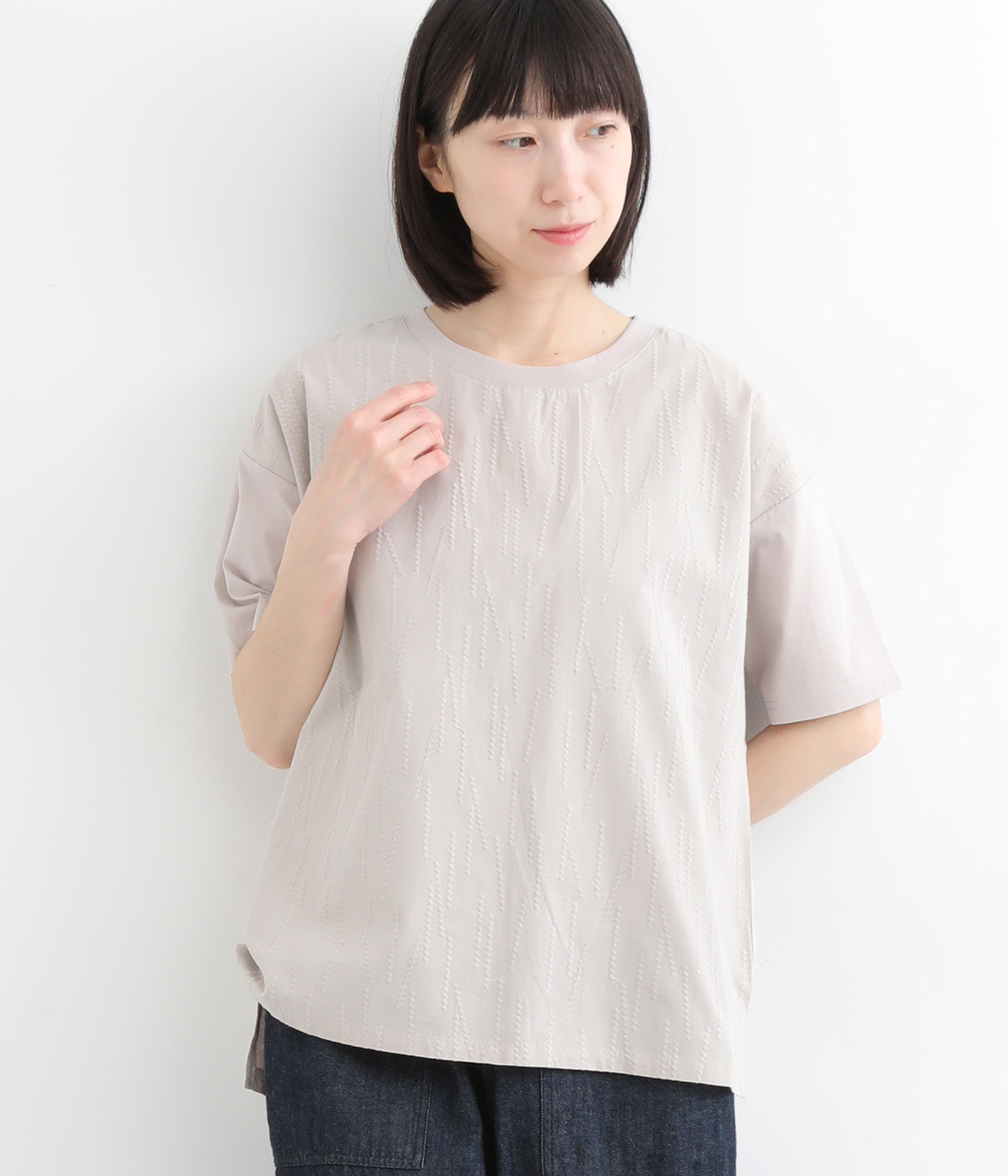 フロントフハク刺繍Tシャツ(グレー-L)