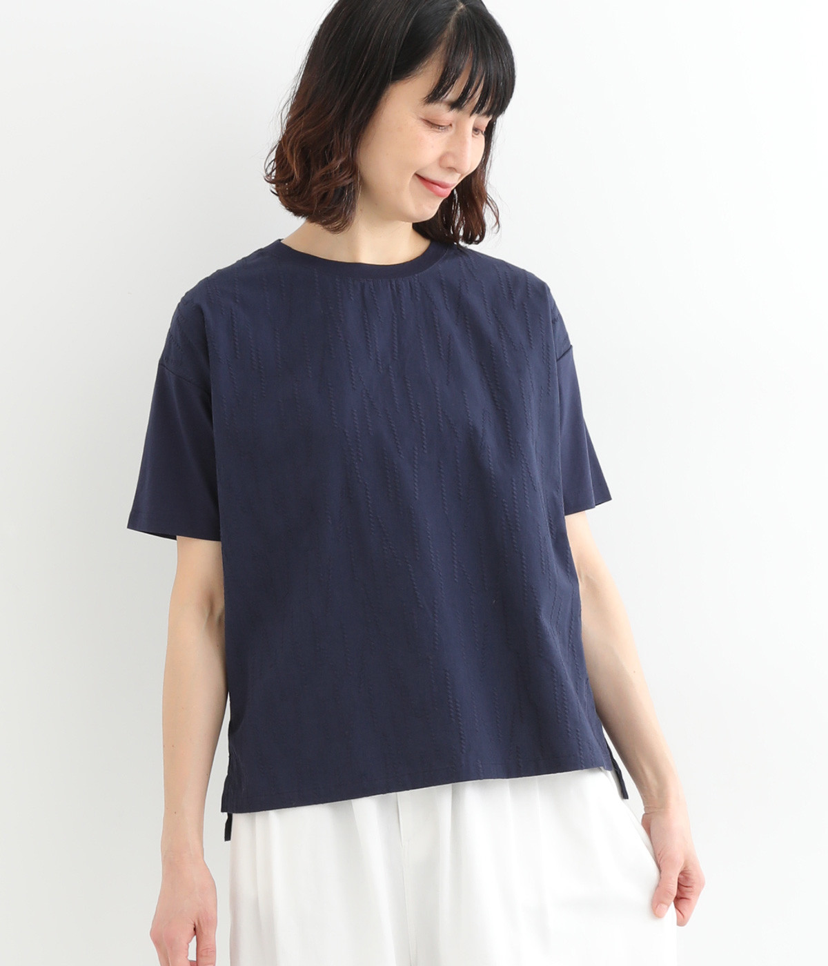 フロントフハク刺繍Tシャツ(ネイビー-L)