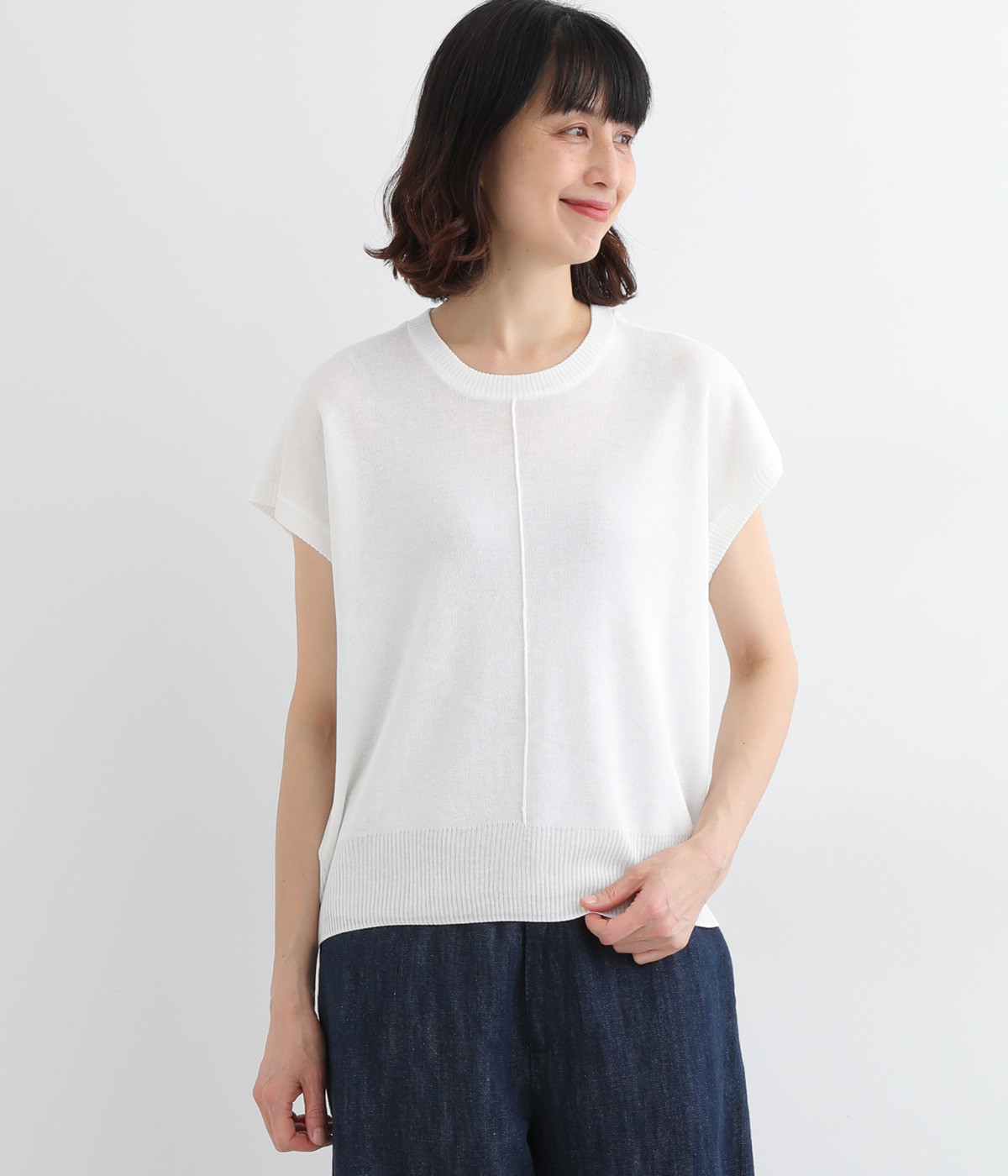 ニットコンビTシャツ(オフホワイト-L)
