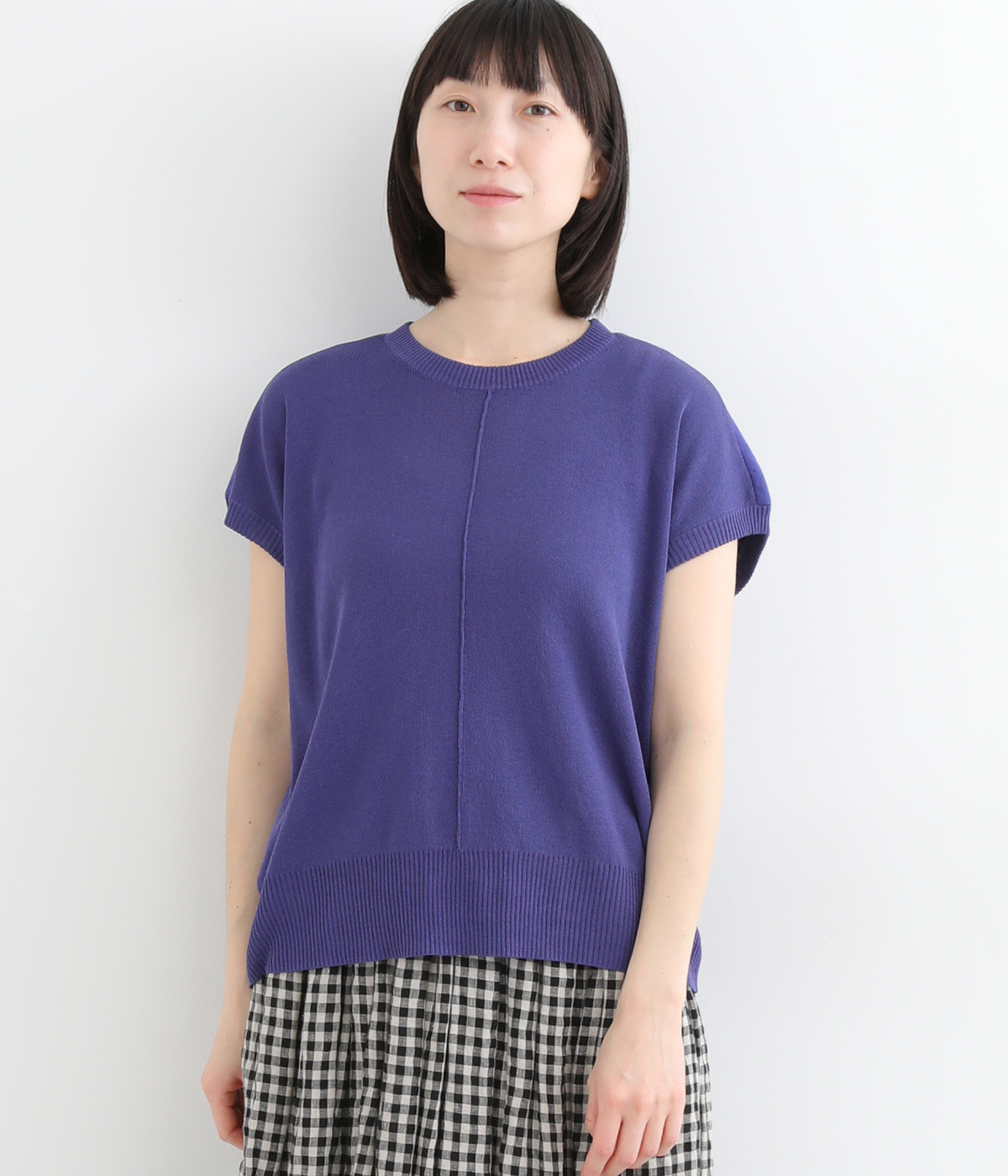 ニットコンビTシャツ(パープル-L)