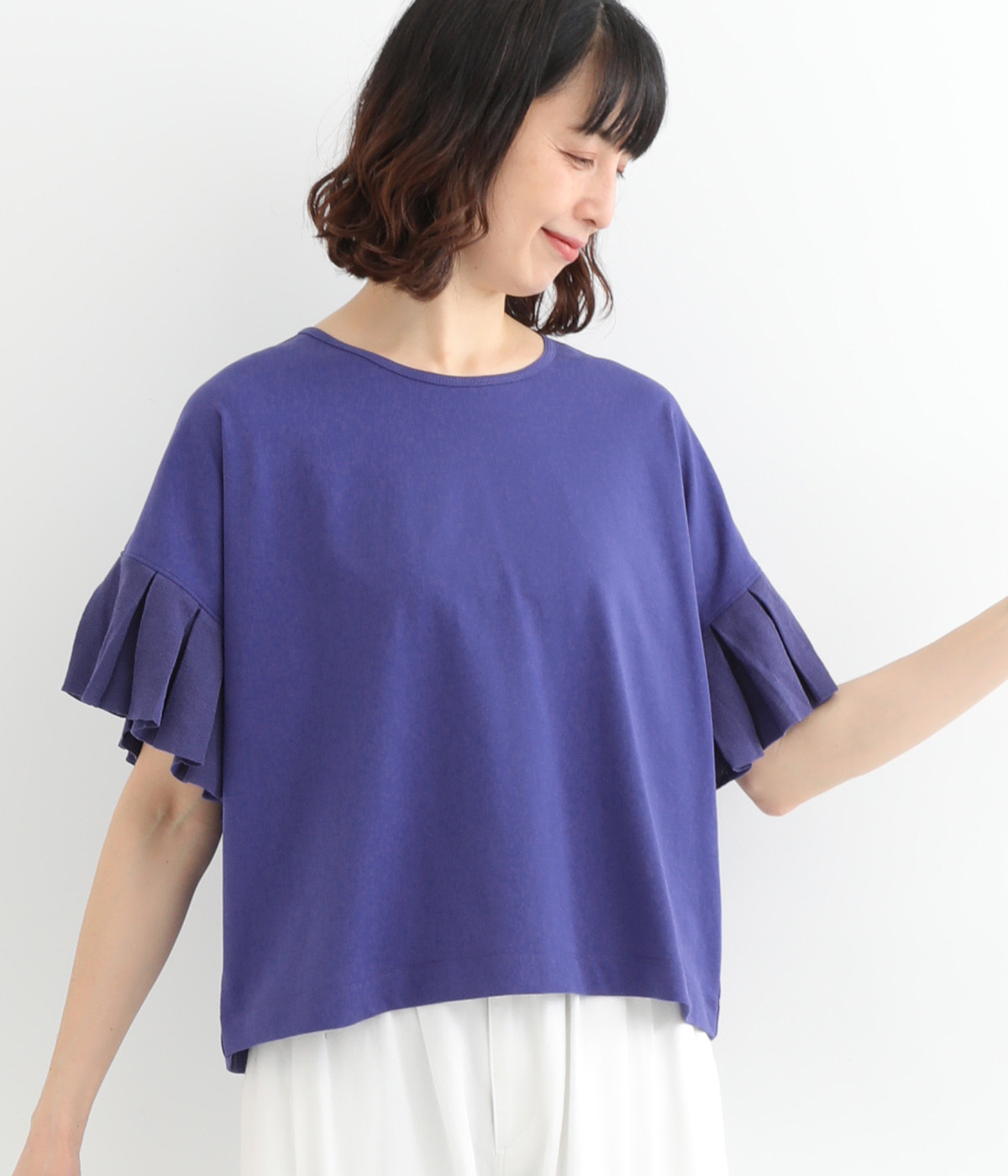 ニットスリーブTシャツ(パープル-ONESIZE)