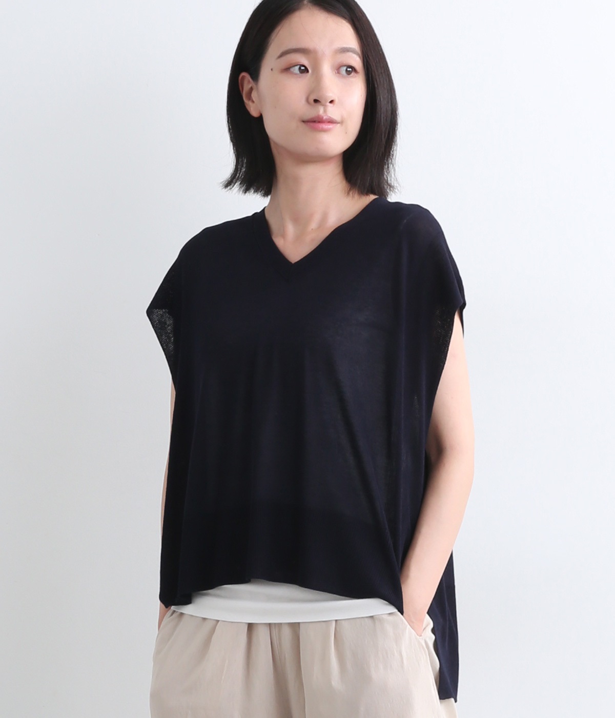 ビスコースナイロン強撚糸ライトVネックベスト(ネイビー-ONESIZE)