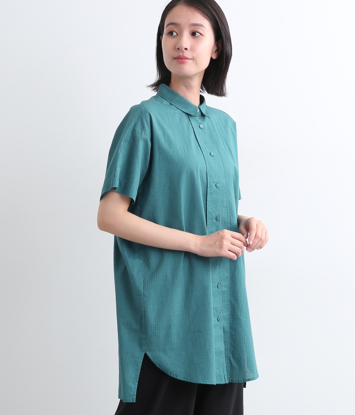 アキハチェックロングシャツ(グリーン-ONESIZE)