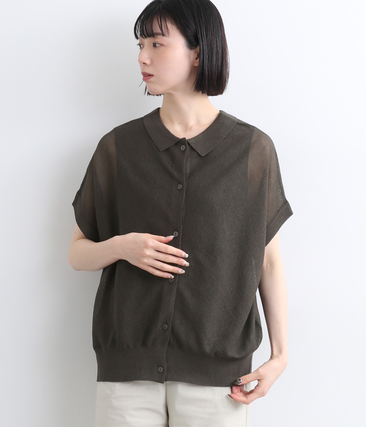 アクリルポリエステル強撚糸ハイツイスト2wayニットプルオーバー(チャコール-ONESIZE)