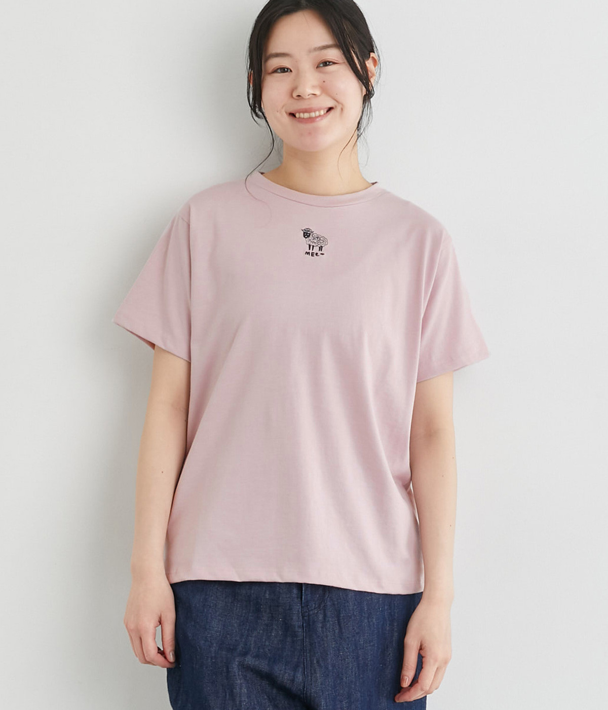 ファーム動物刺繍入りTシャツ(ピンク-L)