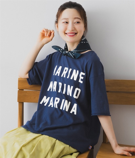 海を感じるプリントTシャツ(ネイビー-L)