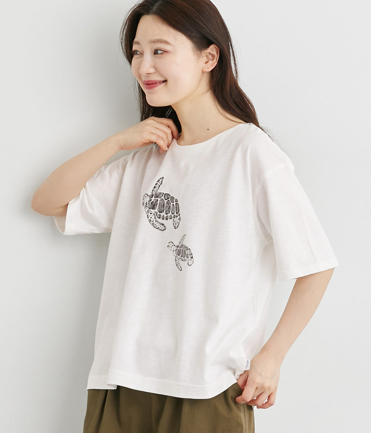 ウミガメプリントTシャツ(オフホワイト-L)