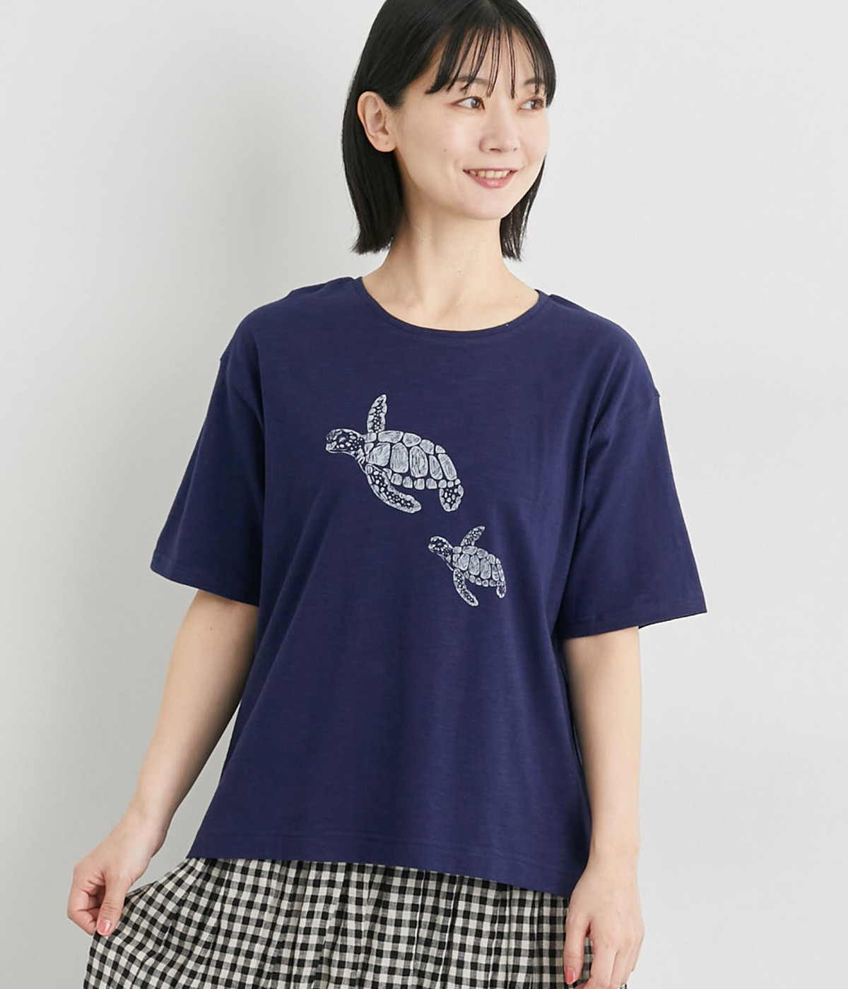 ウミガメプリントTシャツ(ネイビー-L)
