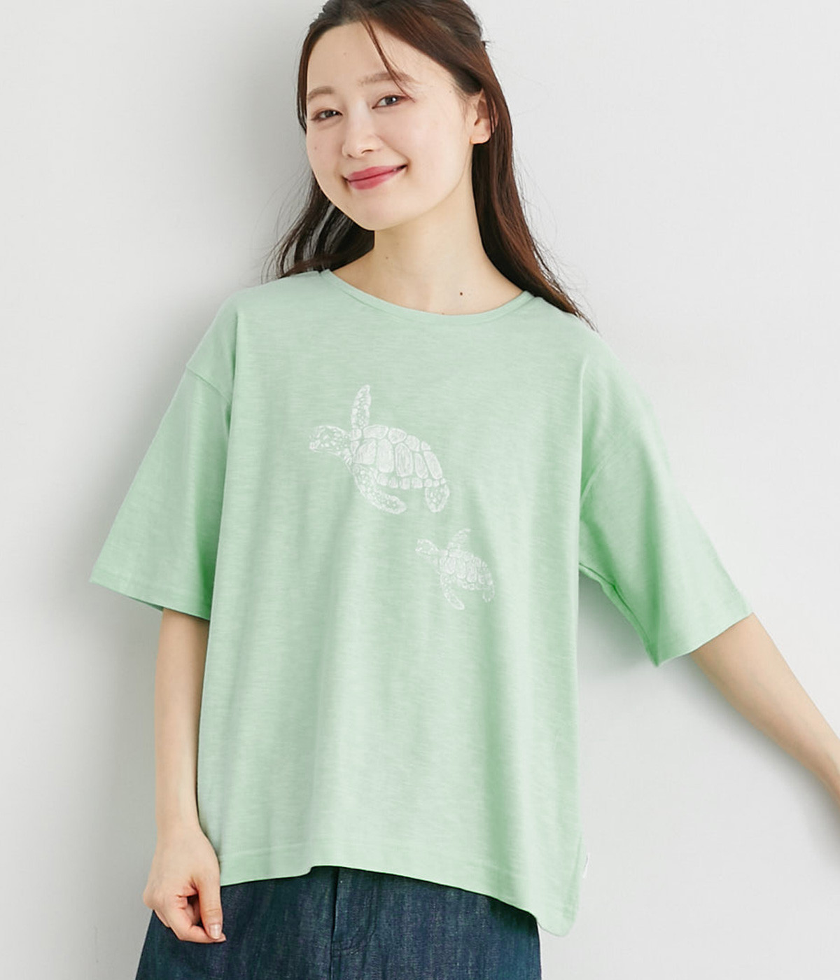 ウミガメプリントTシャツ(ミント-L)