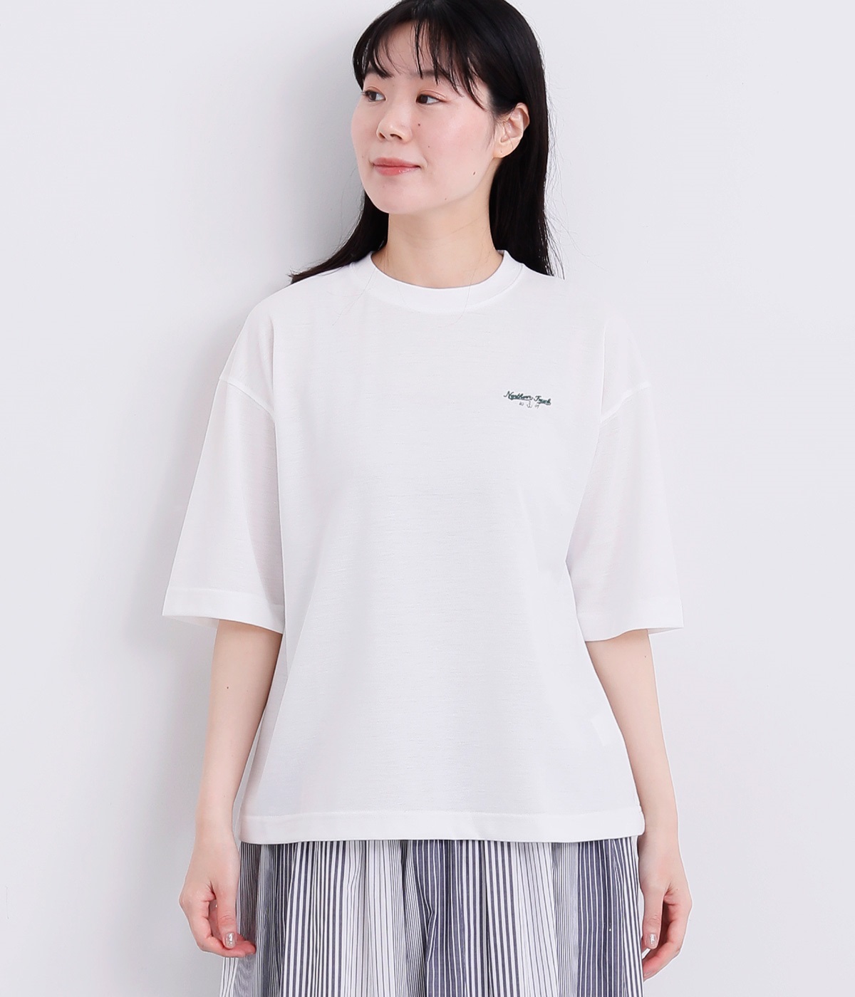 刺繍入り鹿の子Tシャツ(オフホワイト-L)