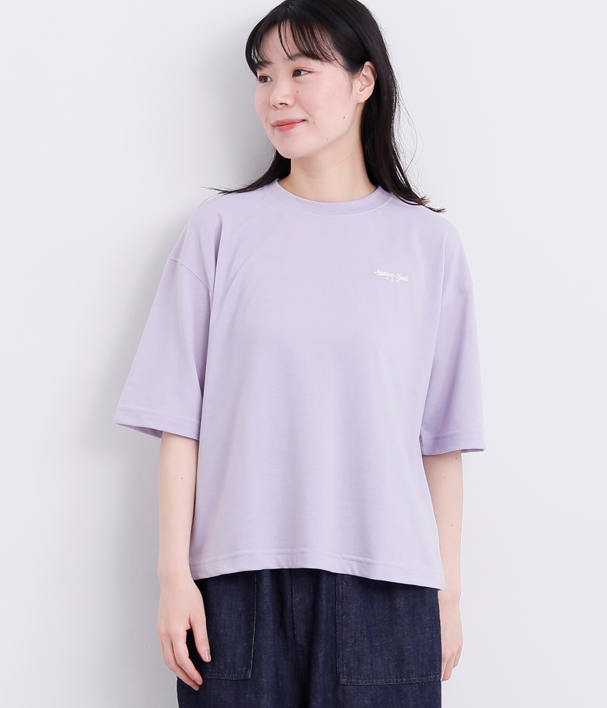 刺繍入り鹿の子Tシャツ(ラベンダー-L)