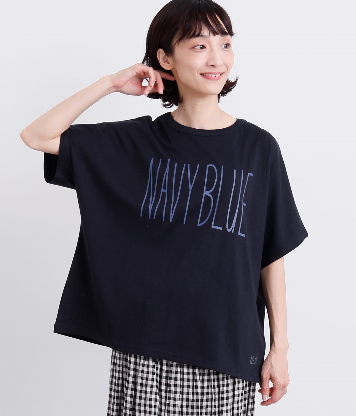 BIGロゴプリントワイドTシャツ(ネイビー-L)