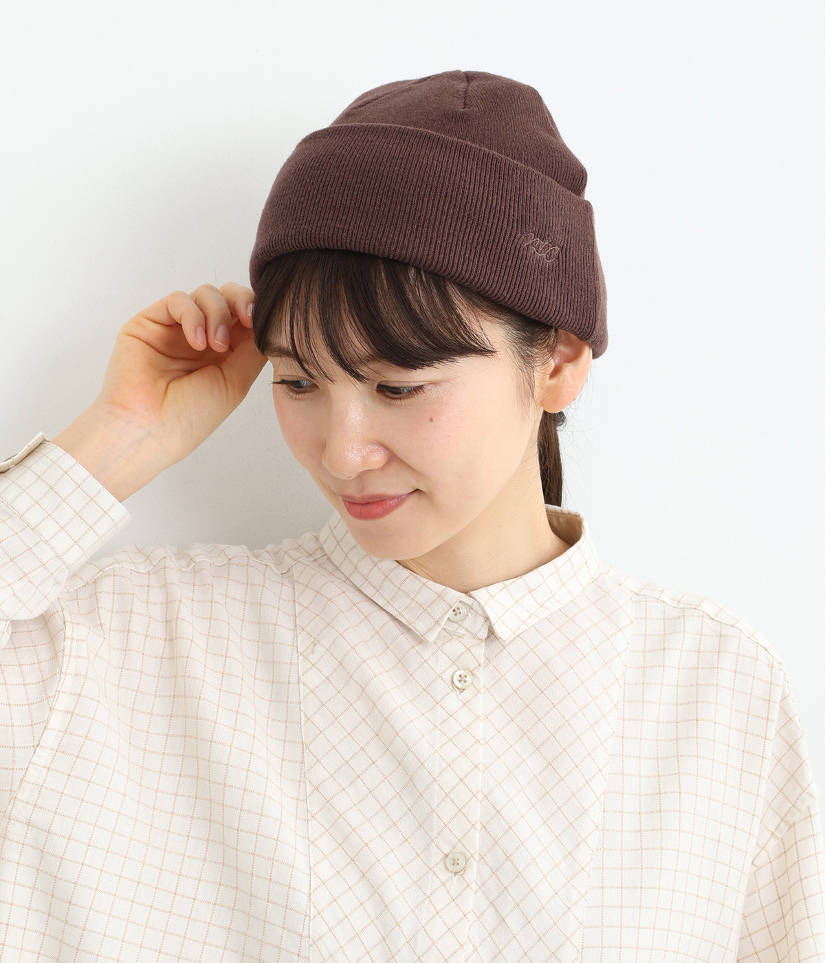 刺繍入りビーニーCAP(ブラウン-ONESIZE)
