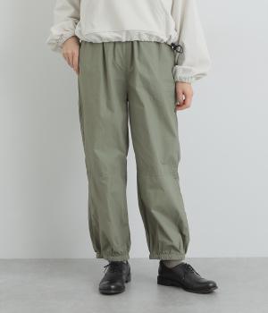 高密度平織ウエストリブ裾バンディングパンツ(オリーブ-L)