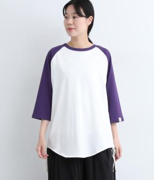 ラグランチュニックプルオーバー(パープル×オフホワイト-L)