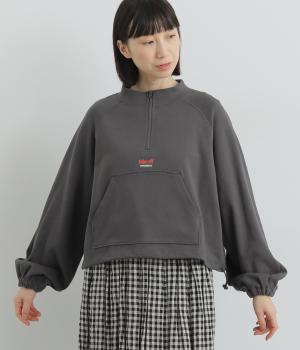 ミニ裏毛ハーフZIPドローストリングプルオーバー(チャコール-L)