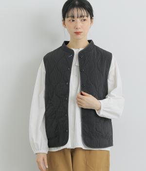 中綿入り布帛ベスト(チャコール×ブラック-L)