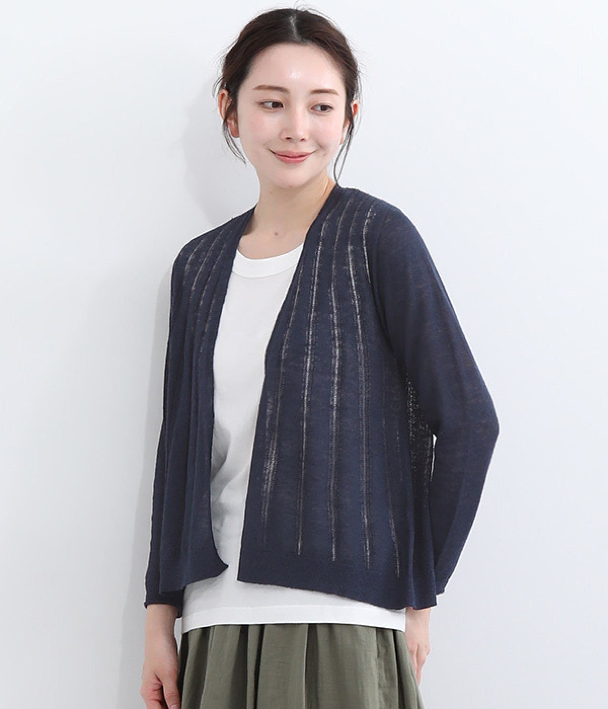 ホールガーメント 9分袖アイレットボレロ(ネイビー-ONESIZE)