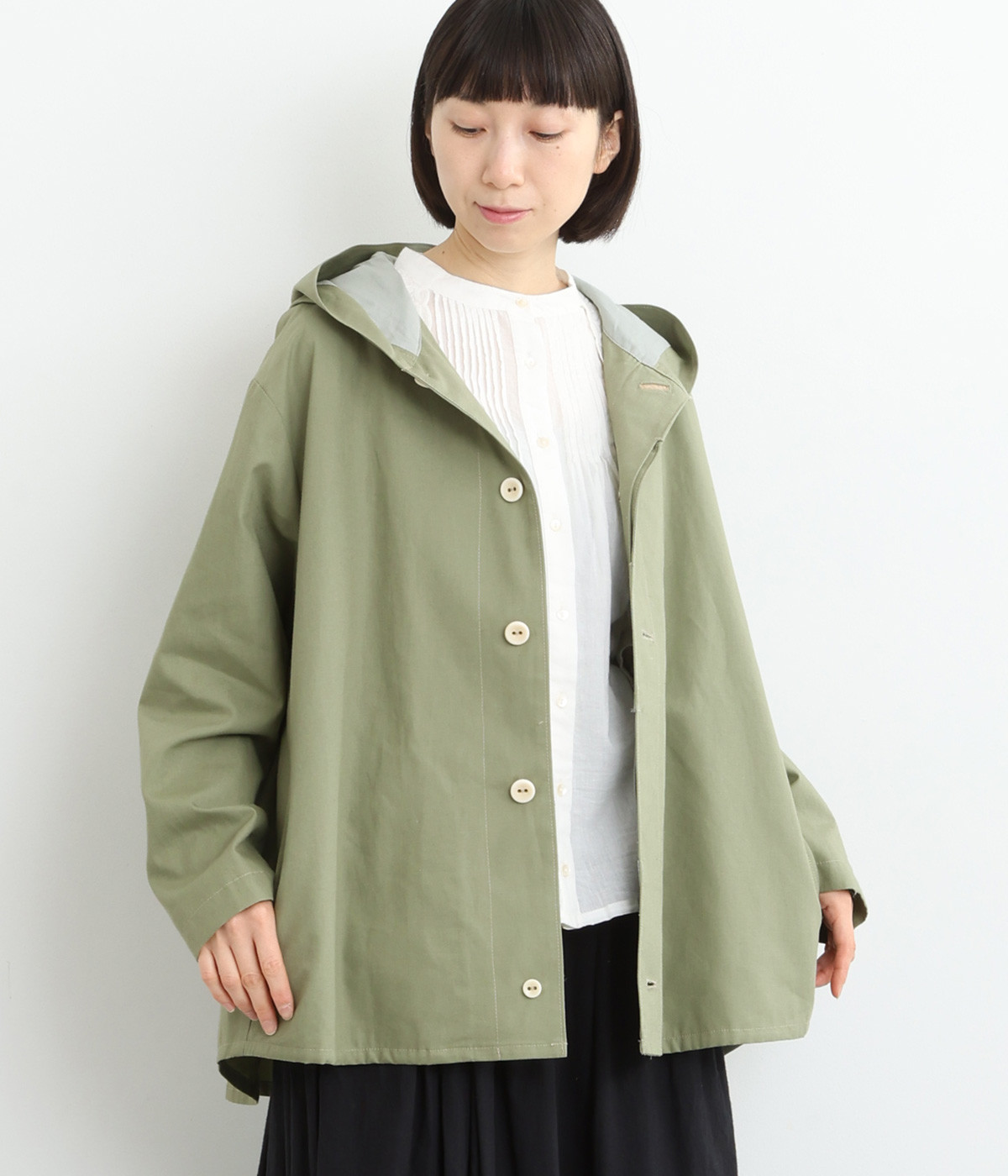 コットンフード付きショートコート(カーキ-ONESIZE)
