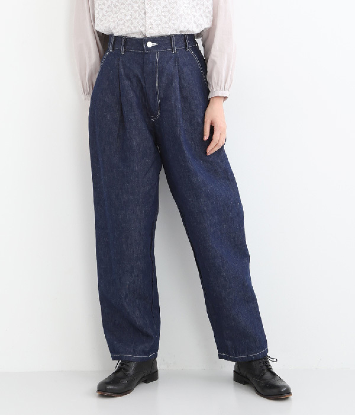 コットンリネンデニムパンツ(インディゴ-ONESIZE)