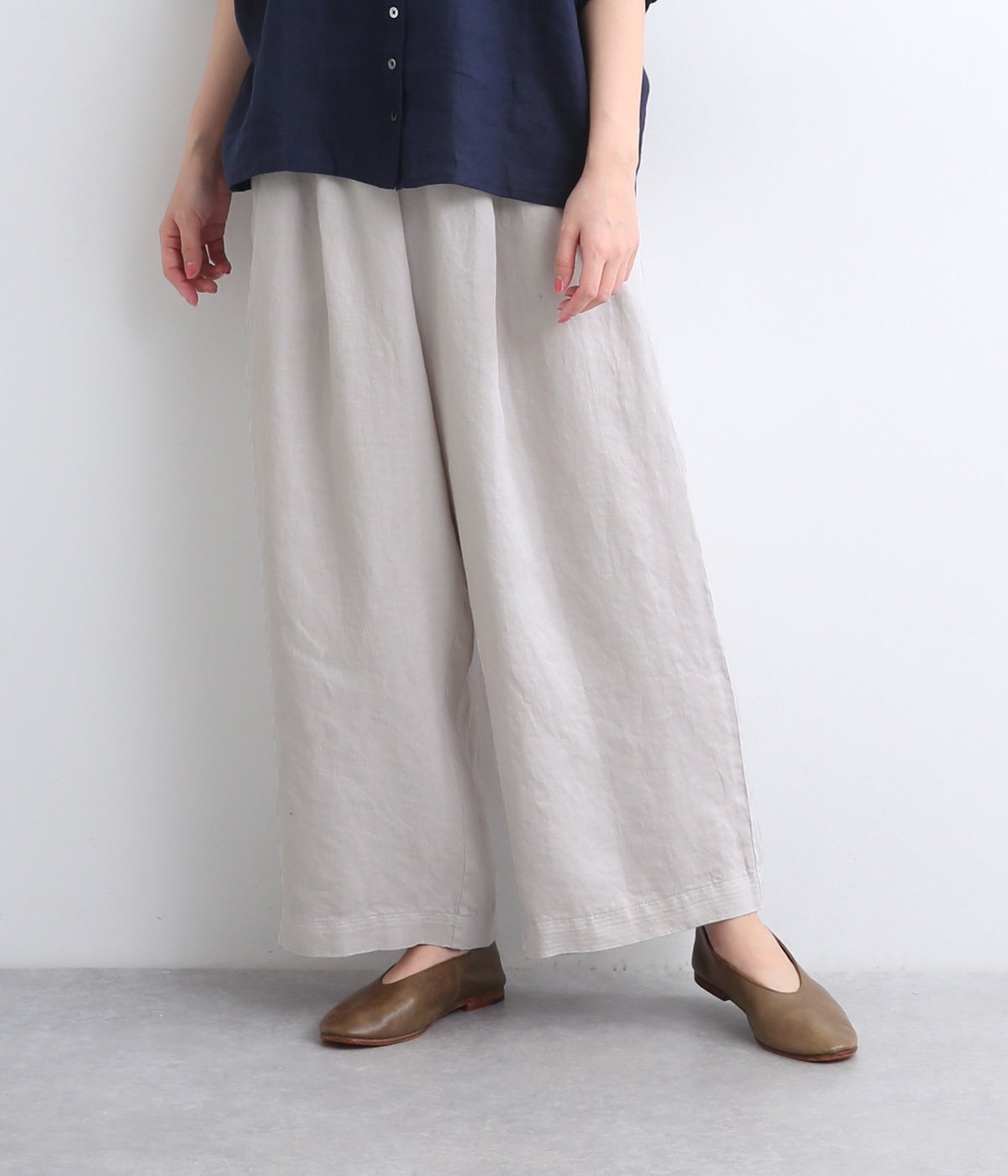 リネン製品染めパンツ(ライトグレー-2)