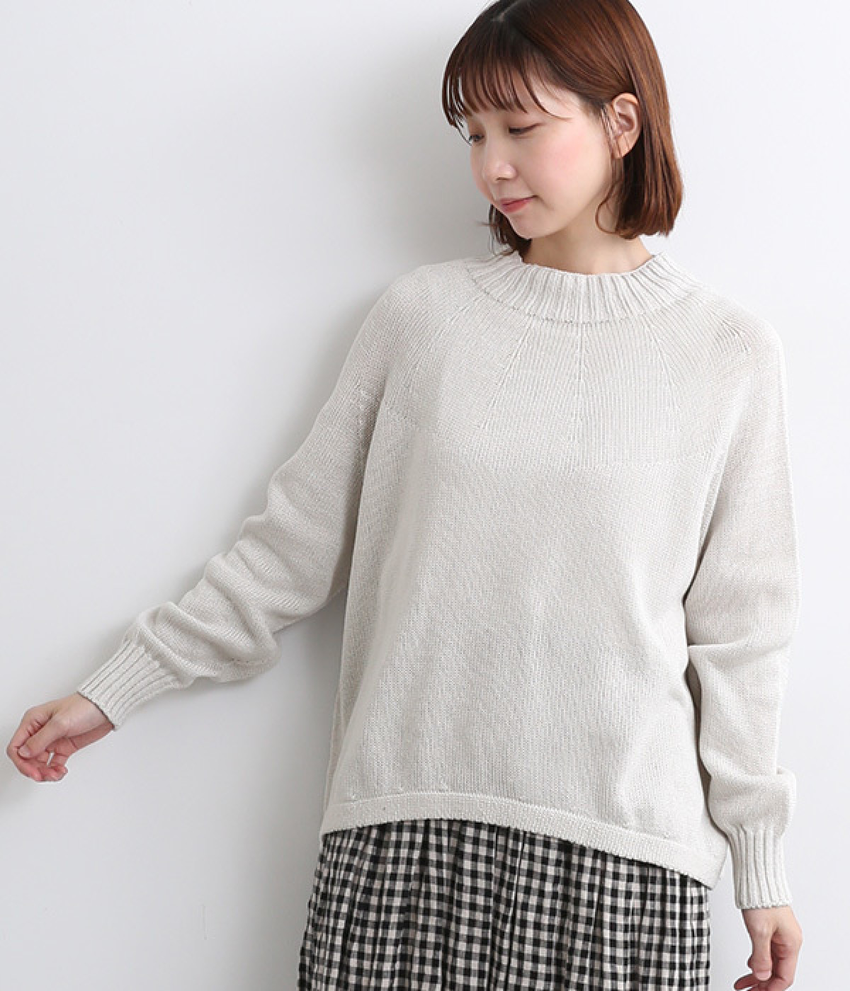 ホールガーメント　コットンモックネックプルオーバー(ライトグレー-ONESIZE)