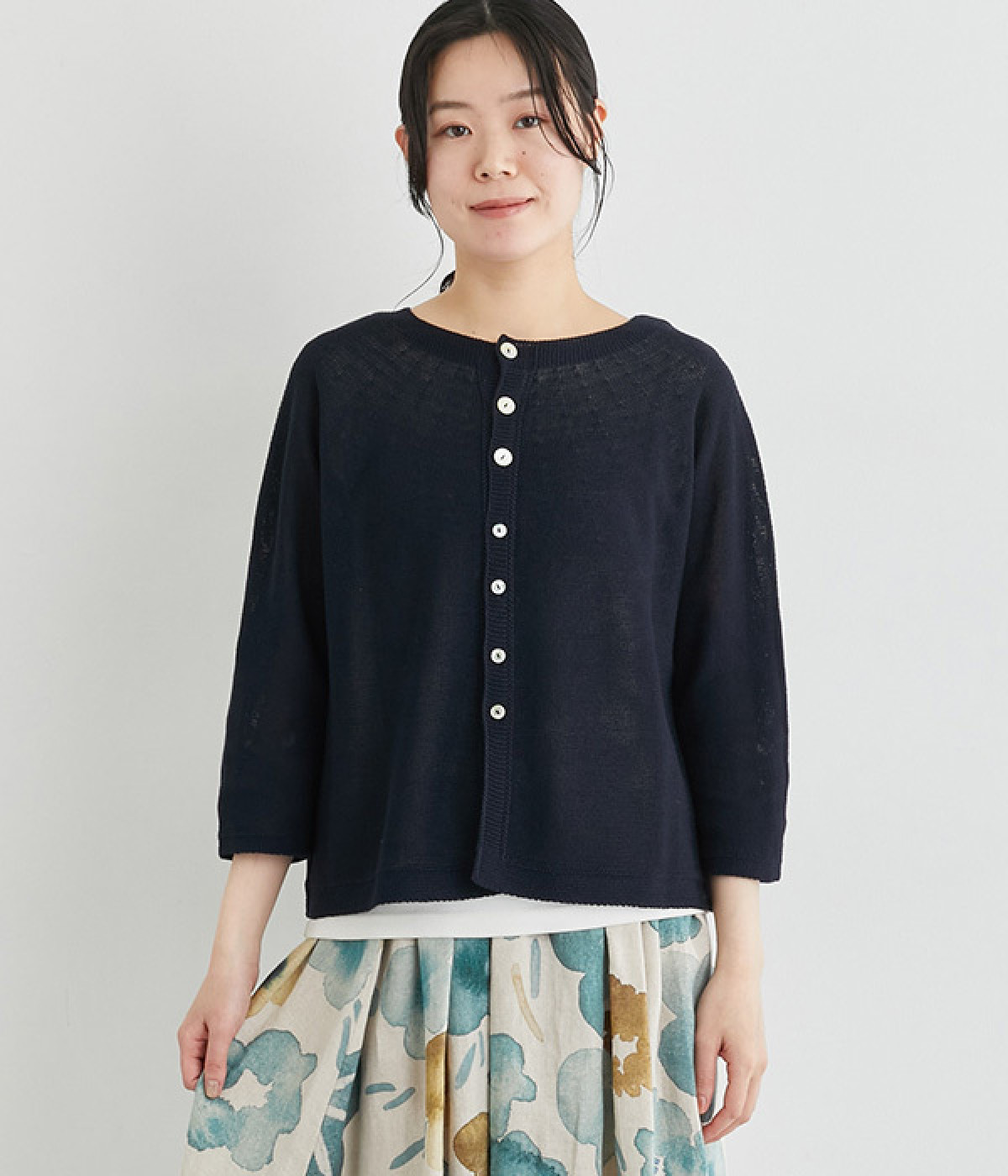 ホールガーメント　2wayギマコットンカーディガン(ネイビー-ONESIZE)