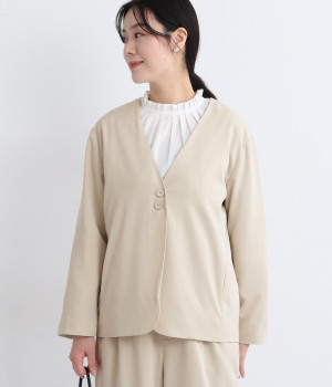 ストレッチレーヨン　ノーカラージャケット