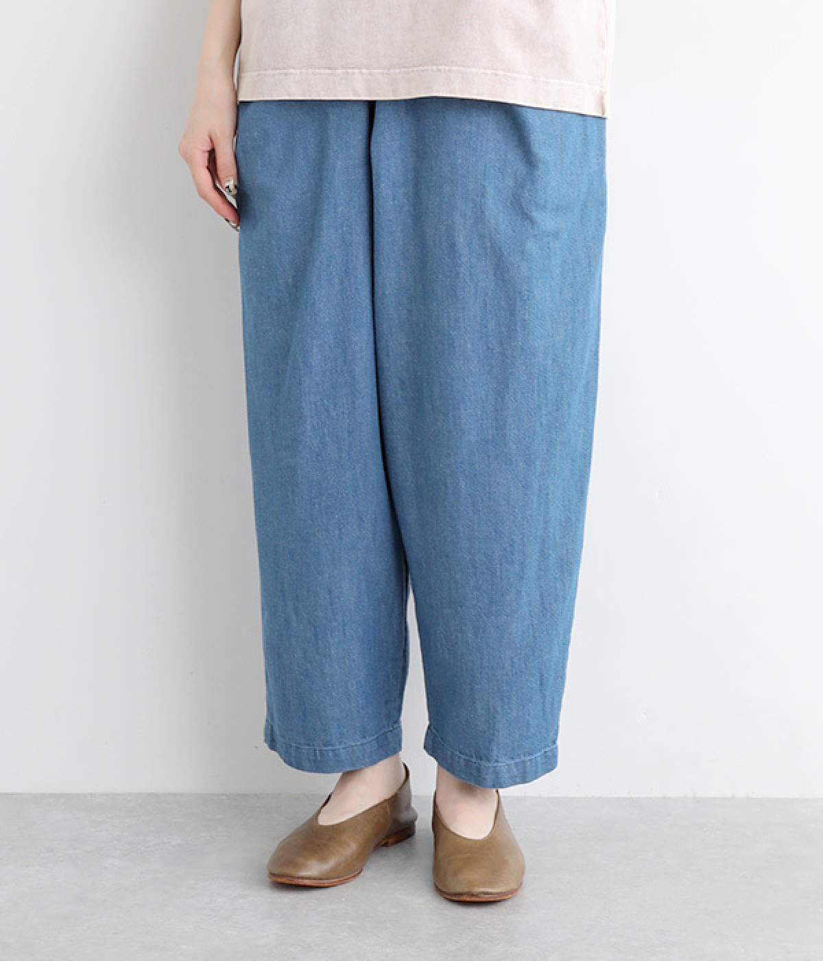 コットンリネン甘撚りデニム　ルーフポケットパンツ(ブルー-ONESIZE)