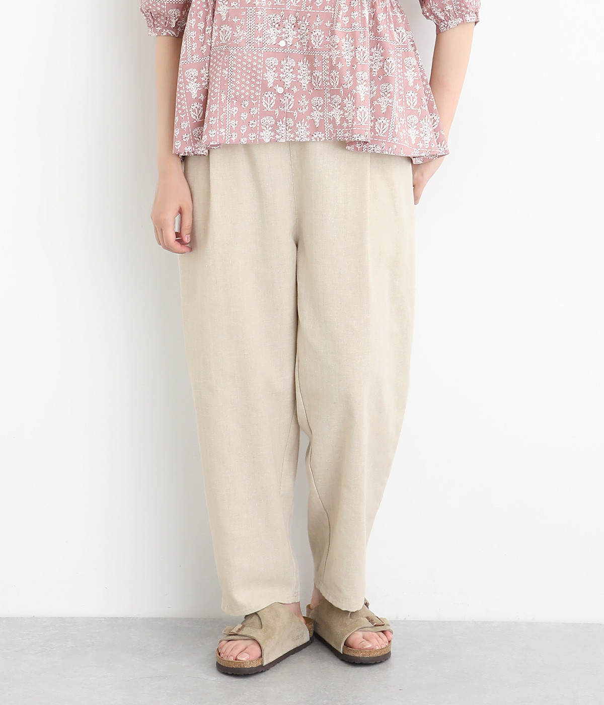 コットンリネンヘリンボーン　ルーズパンツ(ナチュラル-ONESIZE)