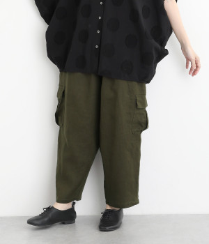 平織リネン　istaカーゴパンツ(カーキ-ONESIZE)