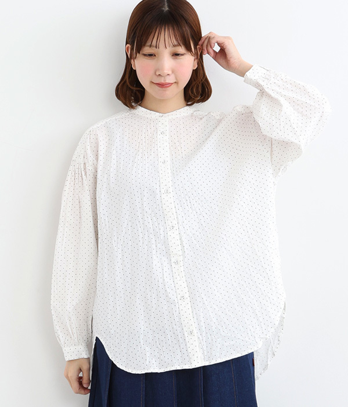 ピンドットクリンクル　ピンタックスリーブシャツ(オフホワイト-ONESIZE)