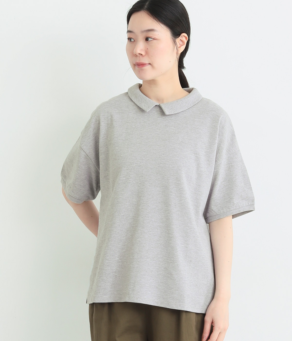 かのこ　ちび襟ポロシャツ(グレー-ONESIZE)
