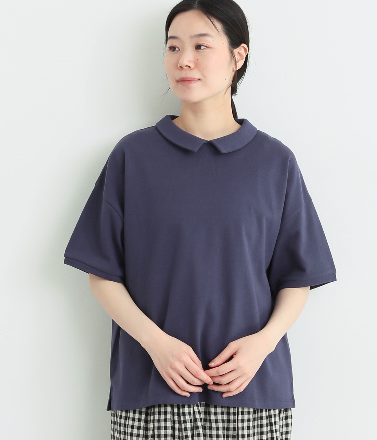 かのこ　ちび襟ポロシャツ(ネイビー-ONESIZE)