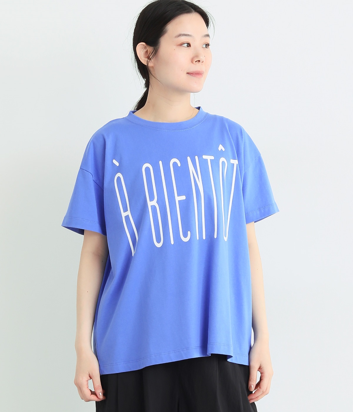 コットンジャージー　BIGロゴプリントTEE(ブルー-ONESIZE)