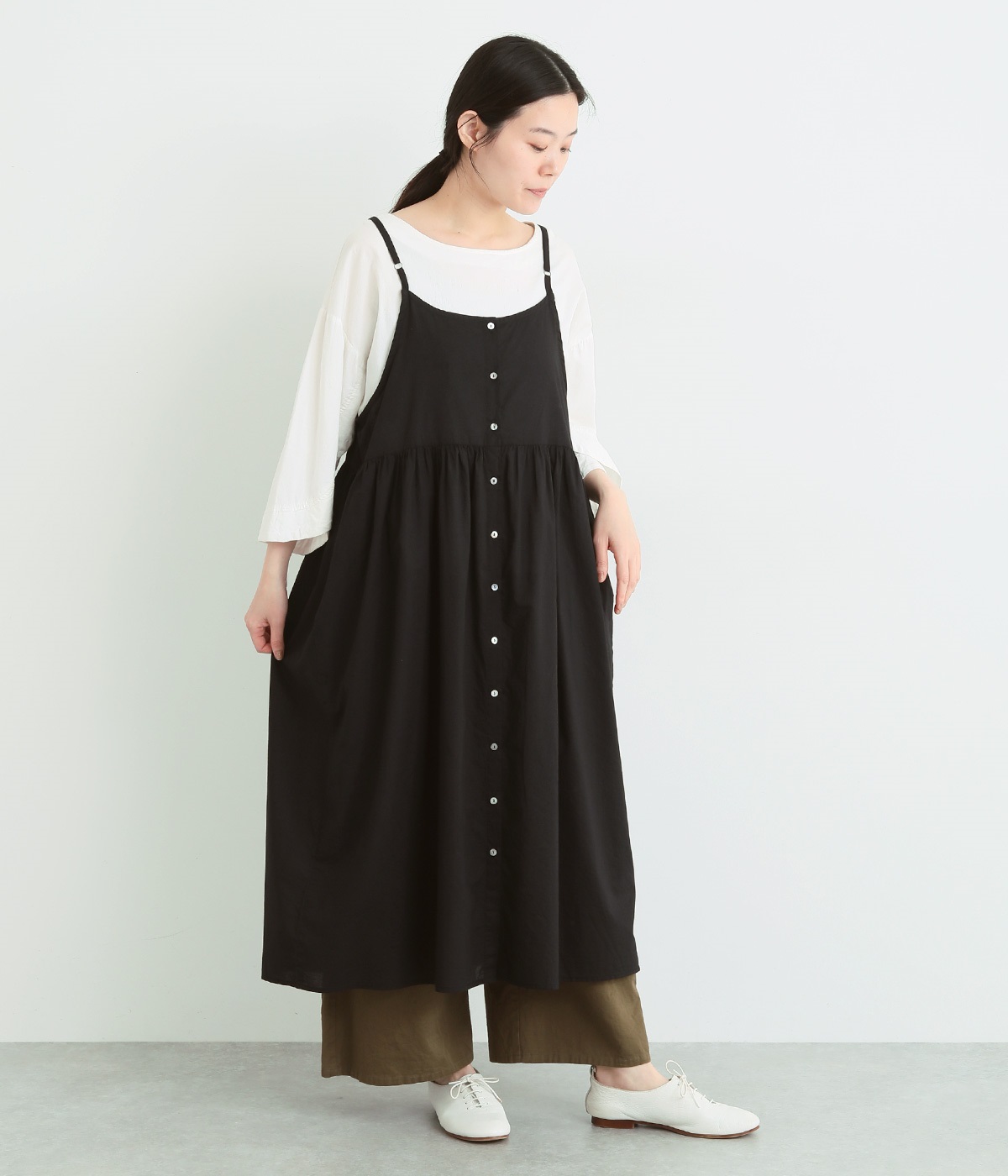 コットンローン　2wayキャミワンピース(ブラック-ONESIZE)