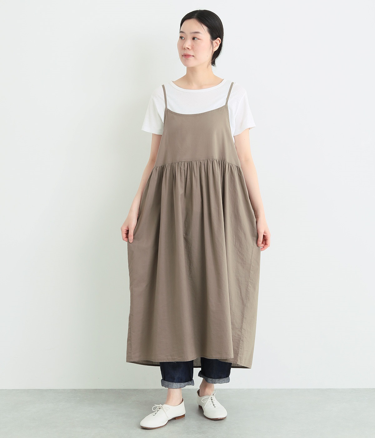 コットンローン　2wayキャミワンピース(モカ-ONESIZE)