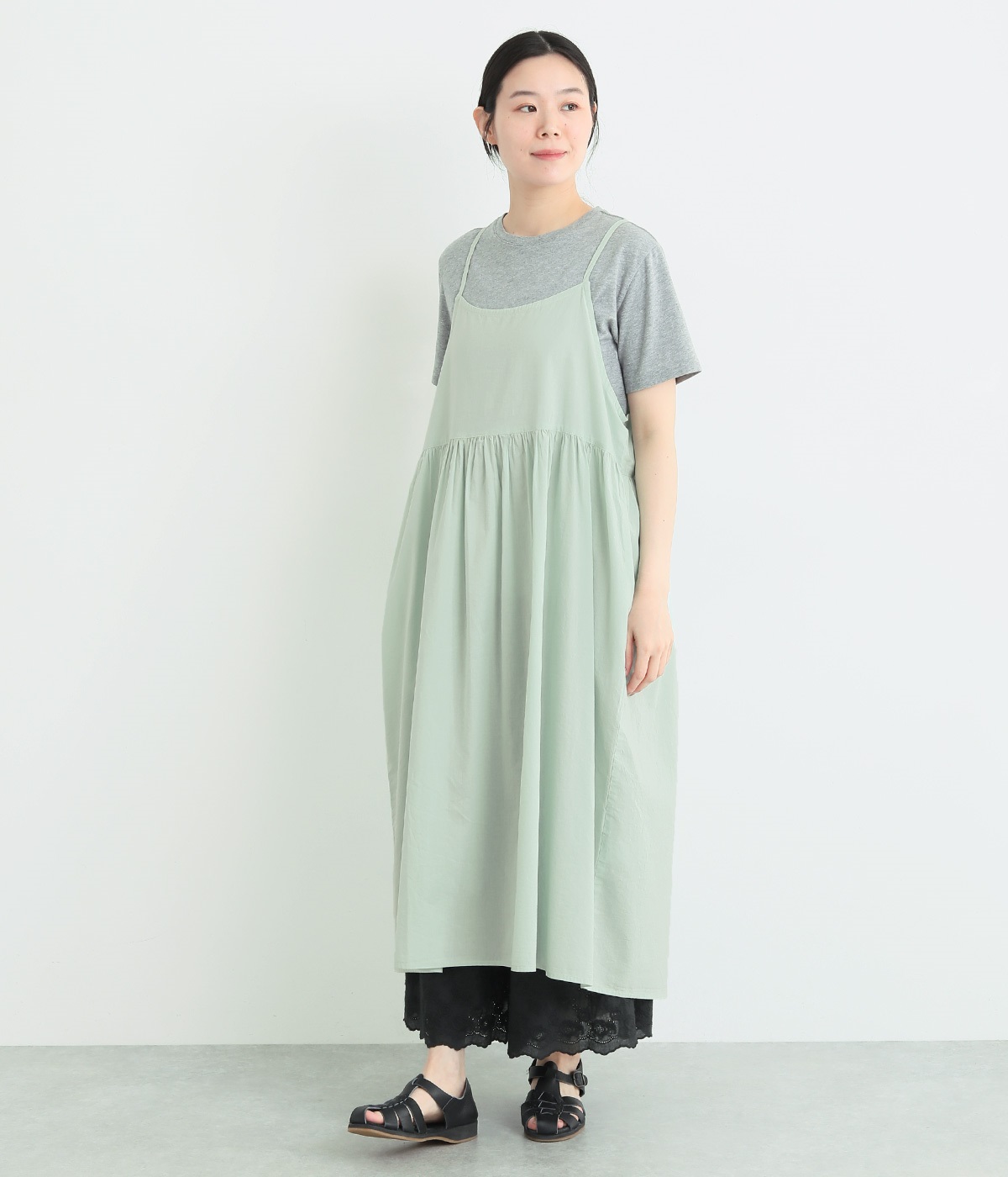 コットンローン　2wayキャミワンピース(ライトグリーン-ONESIZE)