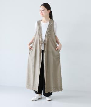 コットンスカラップ刺繍ジレ(ベージュ-ONESIZE)