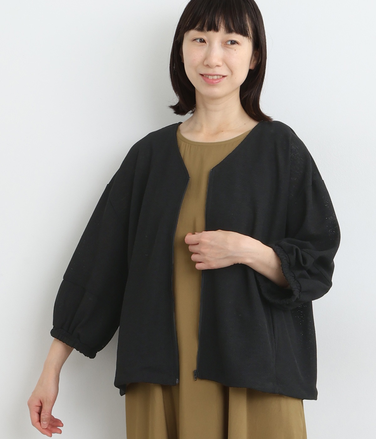 ドライメッシュ 裾ドロストブルゾン(クロ-ONESIZE)
