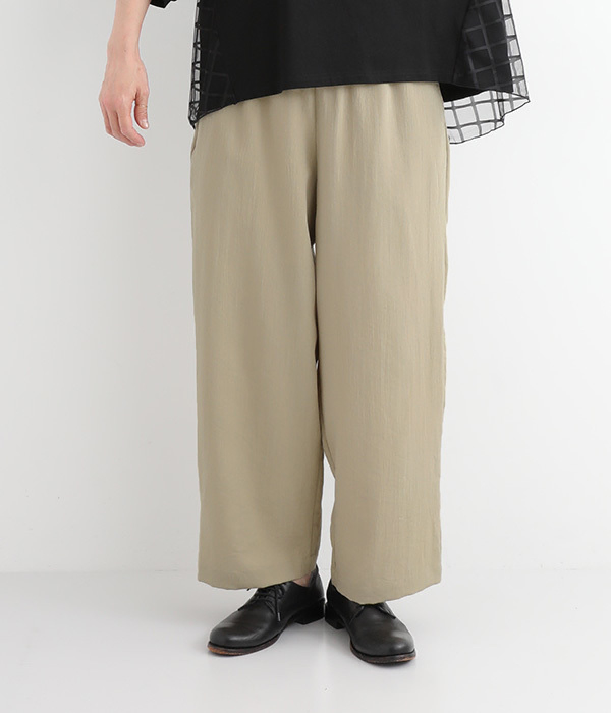 リネンライクストレッチ ウエストシャーリングパンツ(グレージュ-ONESIZE)