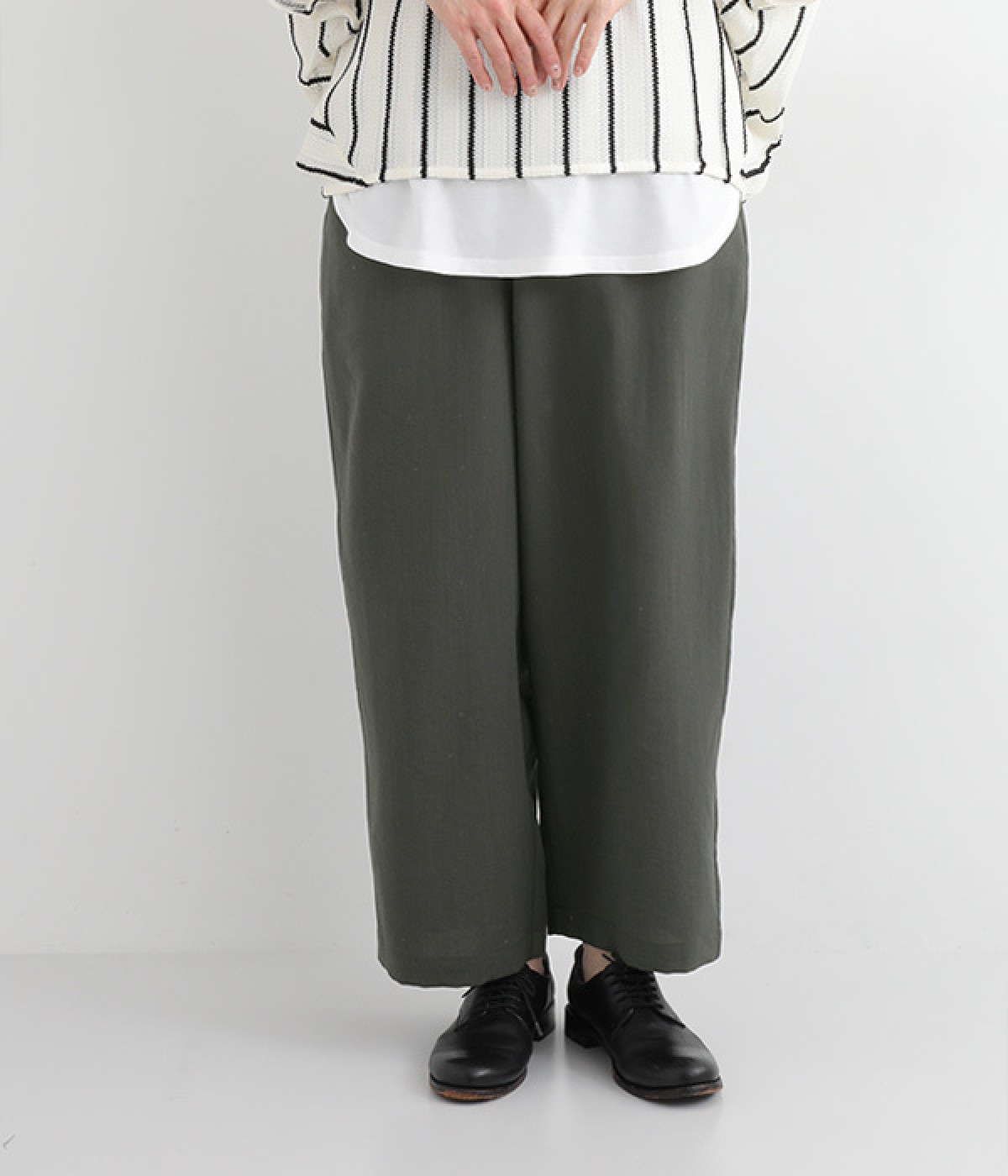 リネンライクストレッチ ウエストシャーリングパンツ(スミクロ-ONESIZE)